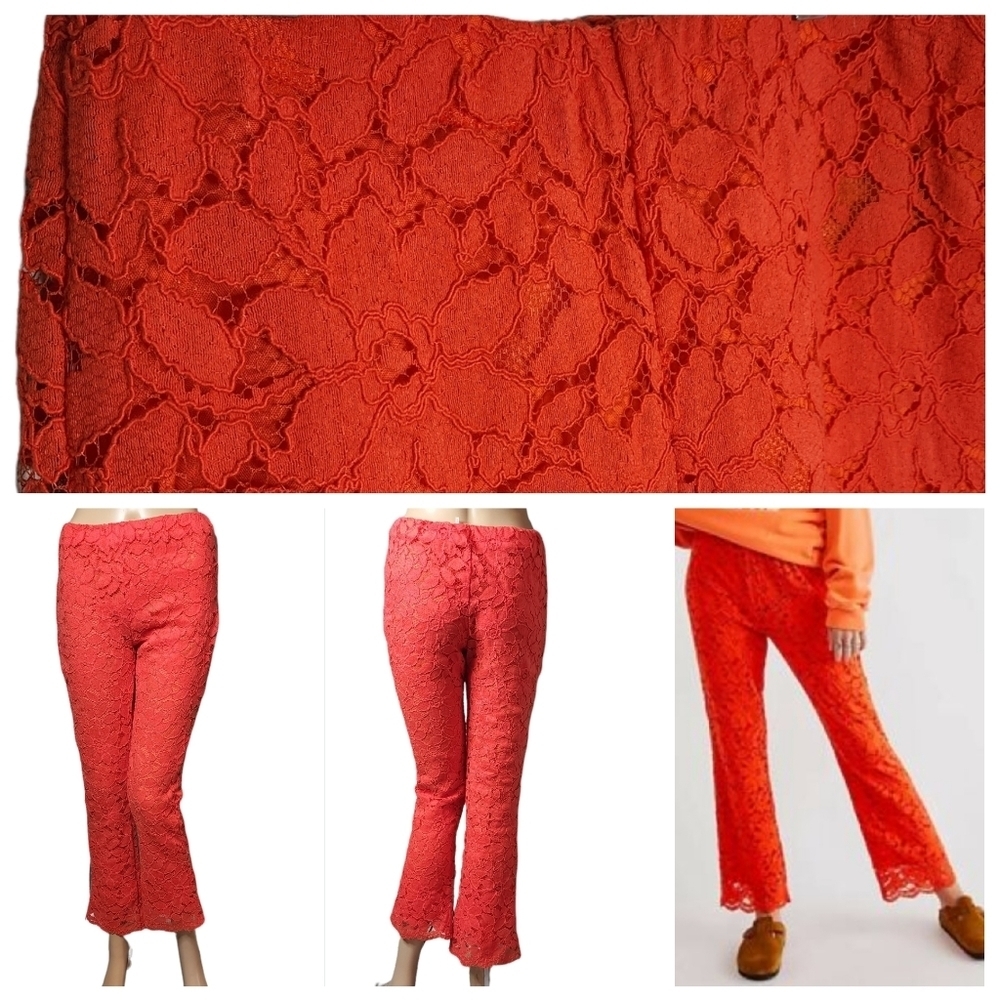 NWOT FREE PEOPLE WILD LACES PULL ON CROP FLARE PANTS IN AUDACIOUS RED